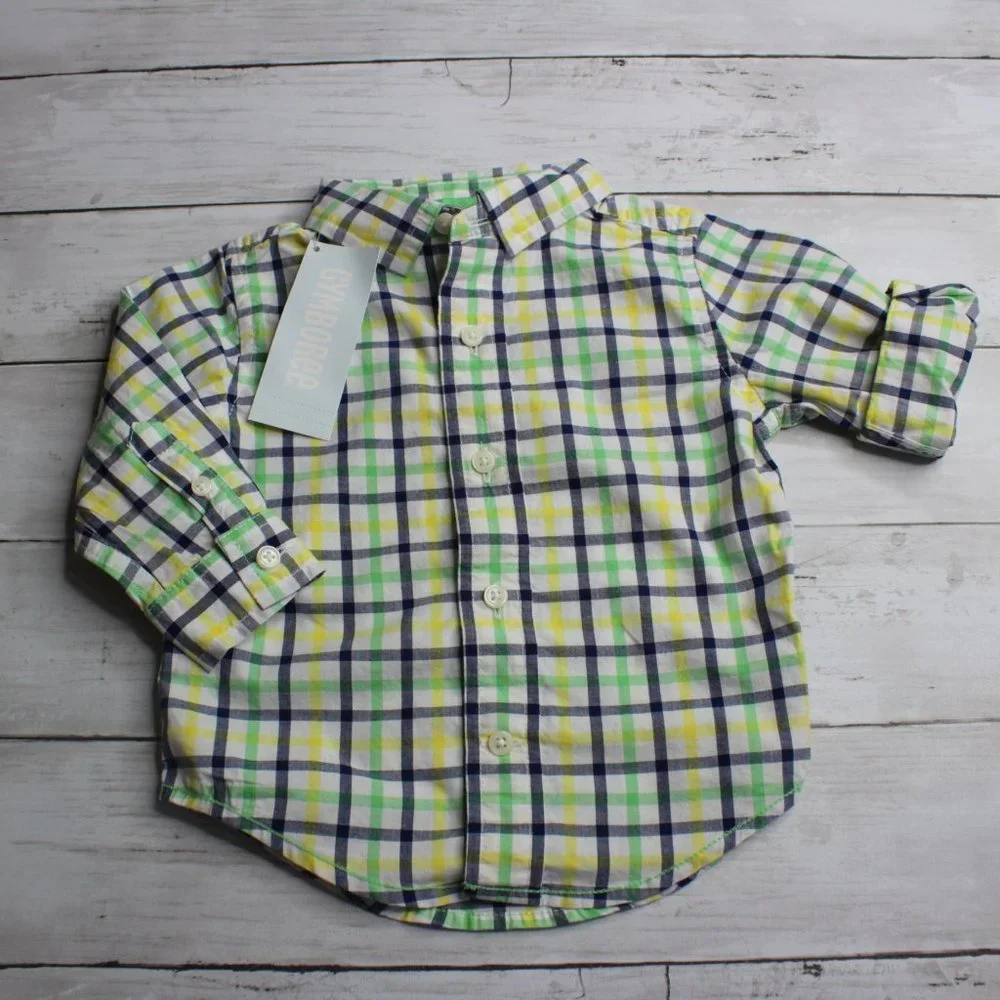 Gymboree Baby Boy Plaid Shorts Shirts Size 6-12 Months Lot Grasshopper